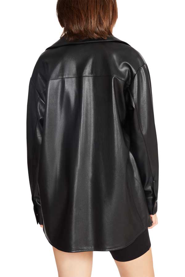BB Dakota by Steve Madden Faux Good Measure Shacket black back | MILK MONEY milkmoney.co | cute jackets for women. cute coats. cool jackets for women. stylish jackets for women. trendy jackets for women. trendy womens coats.