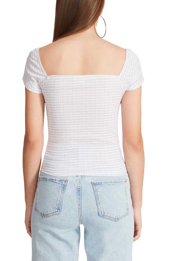 BB Dakota by Steve Madden Gingham To Me Corset Top lilac back | MILK MONEY milkmoney.co | cute clothes for women. womens online clothing. trendy online clothing stores. womens casual clothing online. trendy clothes online. trendy women's clothing online. ladies online clothing stores. trendy women's clothing stores. cute female clothes.