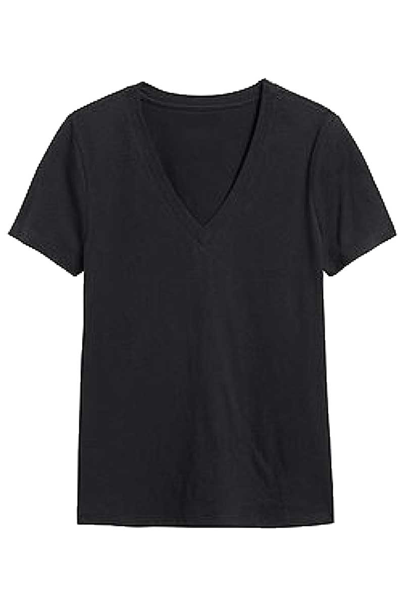 Basic V Neck Short Sleeve T-Shirt black front | MILK MONEY milkmoney.co | cute tops for women. trendy tops for women. stylish tops for women. pretty womens tops. 