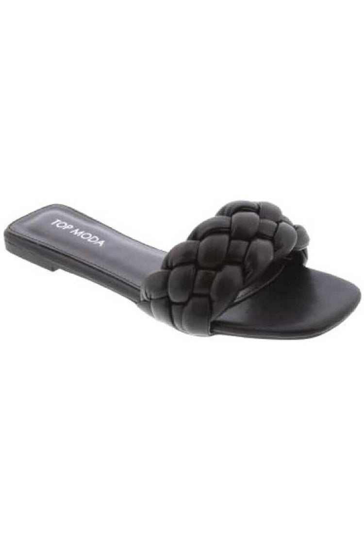 Braided Puff Slide Sandals black side | MILK MONEY milkmoney.co | cute sandals for women. cute slides for women. trendy womens sandals. women sandals online. pretty sandals for women. cute slides womens. 
