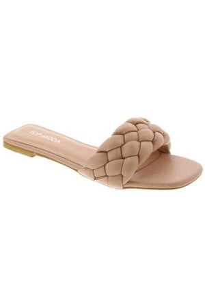  Braided Puff Slide Sandals nude side | MILK MONEY milkmoney.co | cute sandals for women. cute slides for women. trendy womens sandals. women sandals online. pretty sandals for women. cute slides womens.