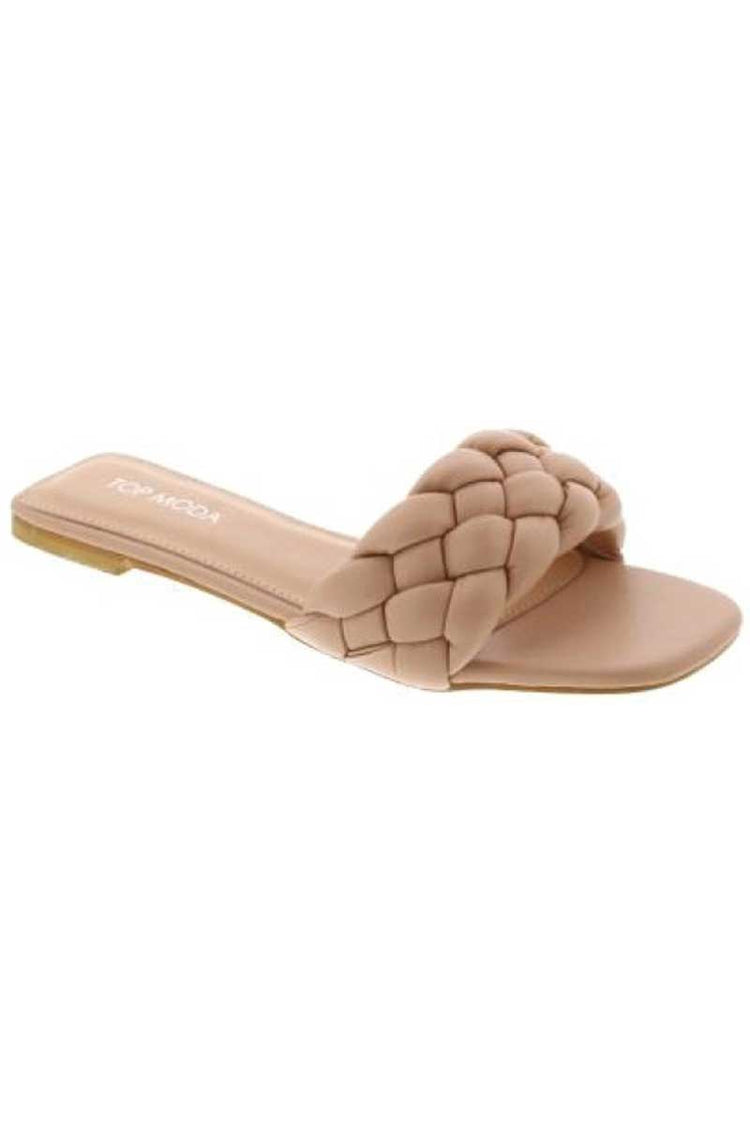  Braided Puff Slide Sandals nude side | MILK MONEY milkmoney.co | cute sandals for women. cute slides for women. trendy womens sandals. women sandals online. pretty sandals for women. cute slides womens.