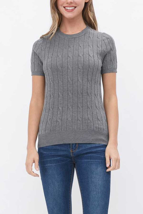 Cable Knit Tee Sweater grey front | MILK MONEY milkmoney.co | cute clothes for women. womens online clothing. trendy online clothing stores. womens casual clothing online. trendy clothes online. trendy women's clothing online. ladies online clothing stores. trendy women's clothing stores. cute female clothes.