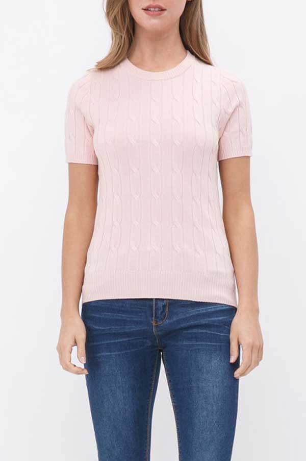 Cable Knit Tee Sweater pink front | MILK MONEY milkmoney.co | cute clothes for women. womens online clothing. trendy online clothing stores. womens casual clothing online. trendy clothes online. trendy women's clothing online. ladies online clothing stores. trendy women's clothing stores. cute female clothes.