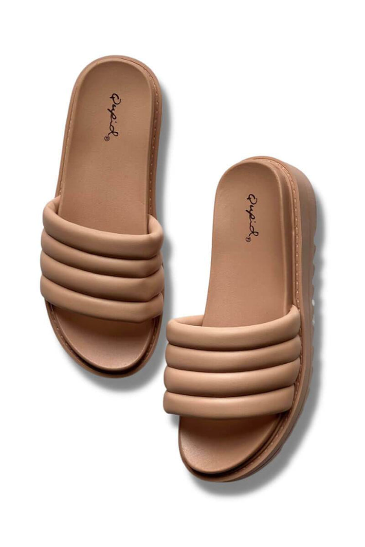 Camber Puff Slides blush front | MILK MONEY milkmoney.co | cute sandals for women. cute slides for women. trendy womens sandals. women sandals online. pretty sandals for women. cute slides womens.
