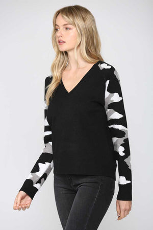 Camo Long Sleeve V-Neck Sweater black side | MILK MONEY milkmoney.co | cute sweaters for women. cute knit sweaters. cute pullover sweaters