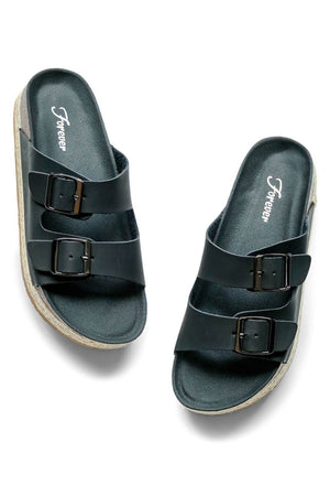Wedge Two Strap Sandal black top | MILK MONEY milkmoney.co | cute sandals for women. cute slides for women. trendy womens sandals. women sandals online. pretty sandals for women. cute slides womens.