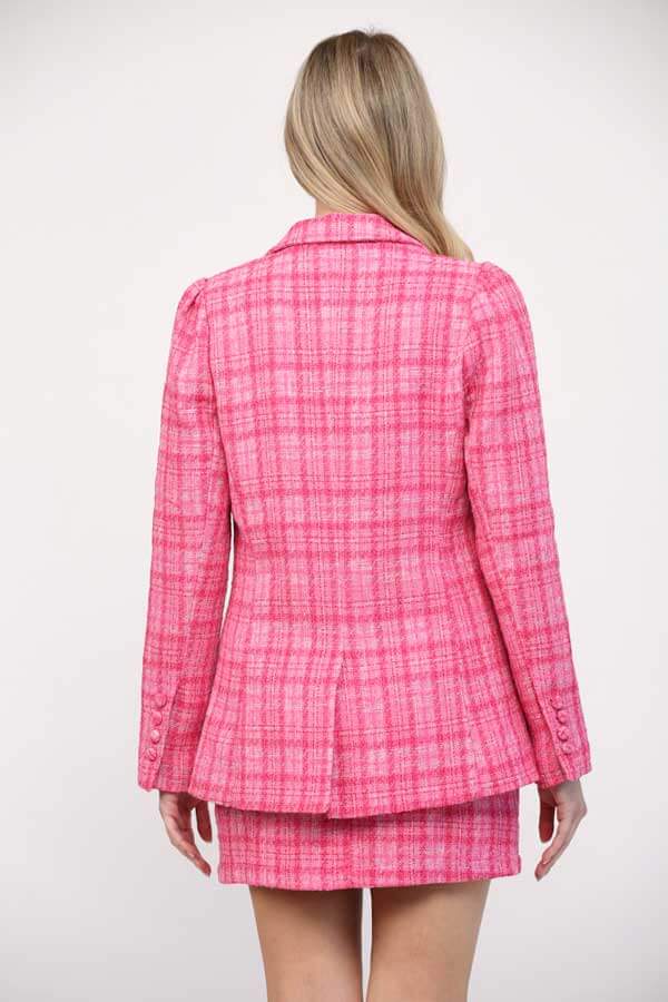 Classic Tweed Blazer hot pink back  | MILK MONEY milkmoney.co | cute jackets for women. cute coats. cool jackets for women. stylish jackets for women. trendy jackets for women. trendy womens coats.