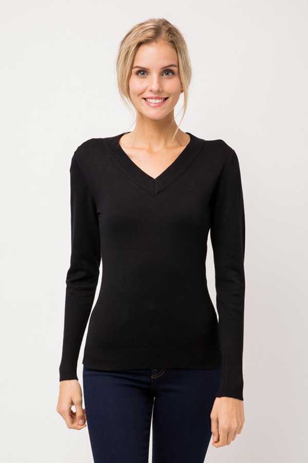 Classic V-Neck Long Sleeve Sweater black front | MILK MONEY milkmoney.co | cute clothes for women. womens online clothing. trendy online clothing stores. womens casual clothing online. trendy clothes online. trendy women's clothing online. ladies online clothing stores. trendy women's clothing stores. cute female clothes.