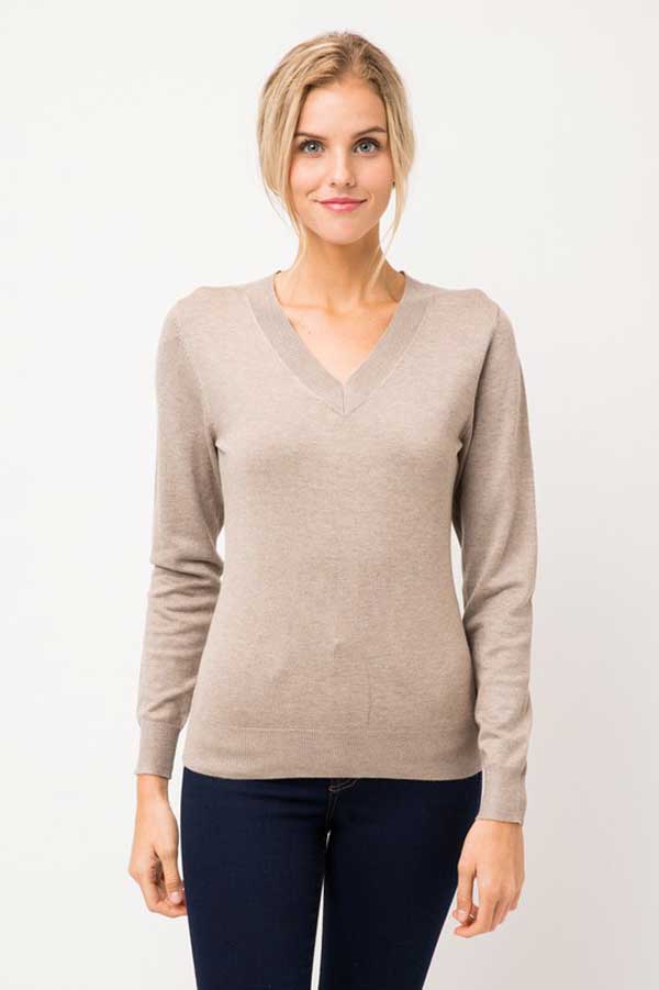 Classic V-Neck Long Sleeve Sweater camel front | MILK MONEY milkmoney.co | cute clothes for women. womens online clothing. trendy online clothing stores. womens casual clothing online. trendy clothes online. trendy women's clothing online. ladies online clothing stores. trendy women's clothing stores. cute female clothes.