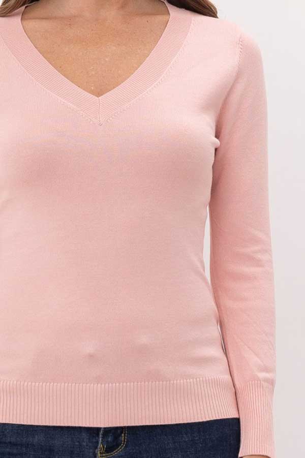 Classic V-Neck Long Sleeve Sweater pink detail| MILK MONEY milkmoney.co | cute clothes for women. womens online clothing. trendy online clothing stores. womens casual clothing online. trendy clothes online. trendy women's clothing online. ladies online clothing stores. trendy women's clothing stores. cute female clothes.