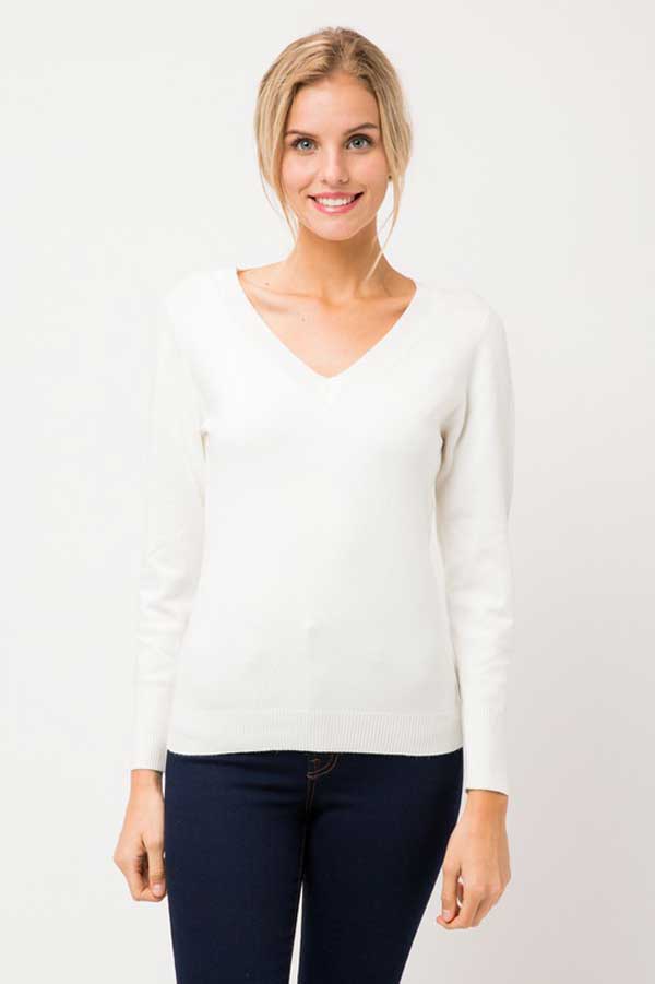Classic V-Neck Long Sleeve Sweater white front | MILK MONEY milkmoney.co | cute clothes for women. womens online clothing. trendy online clothing stores. womens casual clothing online. trendy clothes online. trendy women's clothing online. ladies online clothing stores. trendy women's clothing stores. cute female clothes.