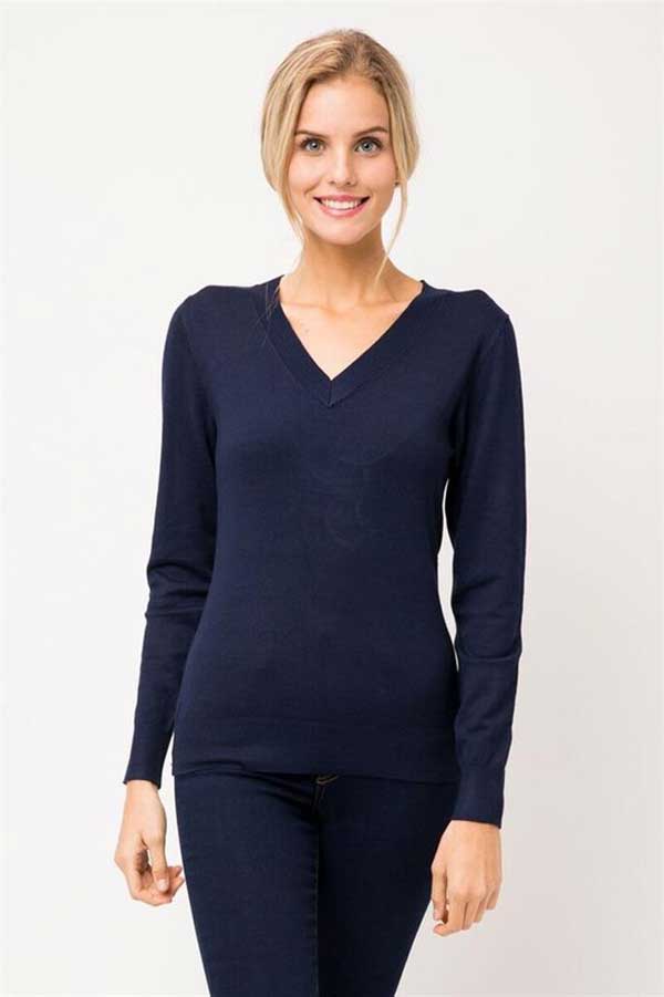 Classic V-Neck Long Sleeve Sweater navy front | MILK MONEY milkmoney.co | cute clothes for women. womens online clothing. trendy online clothing stores. womens casual clothing online. trendy clothes online. trendy women's clothing online. ladies online clothing stores. trendy women's clothing stores. cute female clothes.