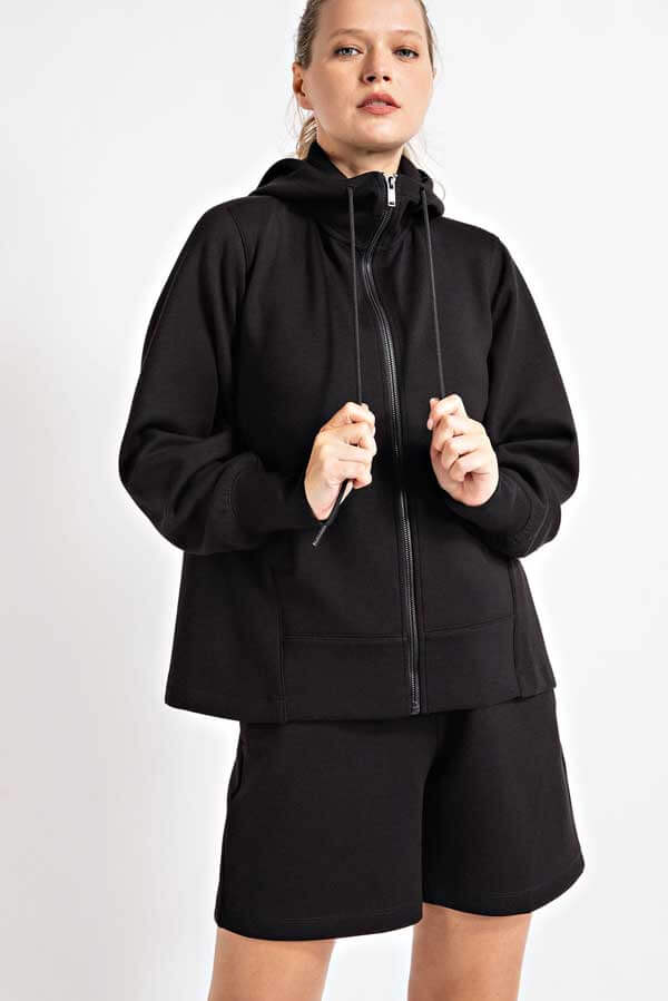 Zip Up Hoodie Jacket black front | MILK MONEY milkmoney.co | cute jackets for women. cute coats. cool jackets for women. stylish jackets for women. trendy jackets for women. trendy womens coats.