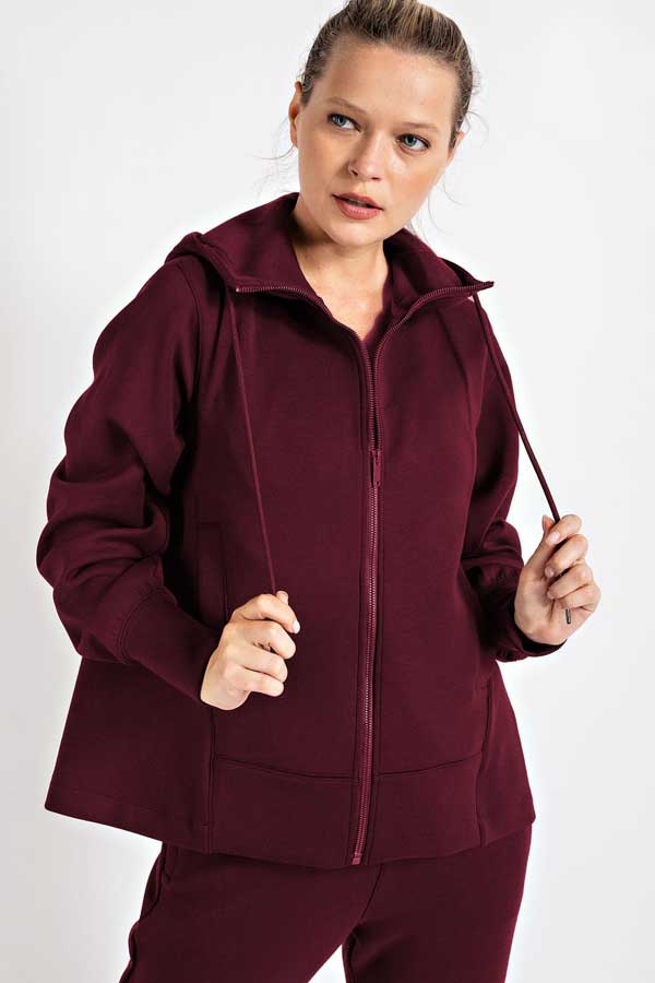 Zip Up Hoodie Jacket wine front | MILK MONEY milkmoney.co | cute jackets for women. cute coats. cool jackets for women. stylish jackets for women. trendy jackets for women. trendy womens coats.