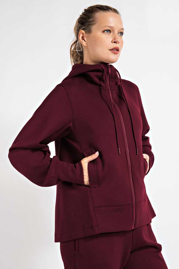 Zip Up Hoodie Jacket wine front | MILK MONEY milkmoney.co | cute jackets for women. cute coats. cool jackets for women. stylish jackets for women. trendy jackets for women. trendy womens coats.