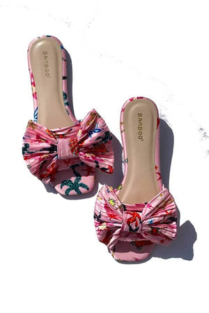 Coastal Pleated Bow Flat Sandal pink top | MILK MONEY milkmoney.co | cute sandals for women. cute slides for women. trendy womens sandals. women sandals online. pretty sandals for women. cute slides womens. 