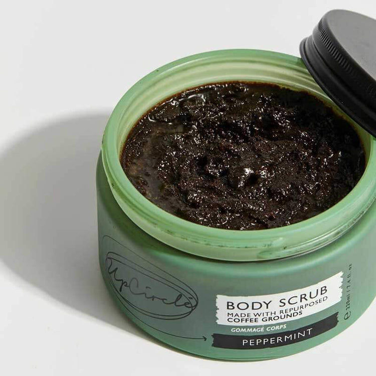 Coffee Body Scrub with Peppermint by UpCircle open | MILK MONEY milkmoney.co | natural skin care products. organic skin care. clean beauty products. organic skin care products. natural skincare. organic skincare. organic beauty products.