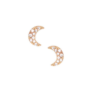 Crescent Moon Pave Stud Earrings gold front MILK MONEY