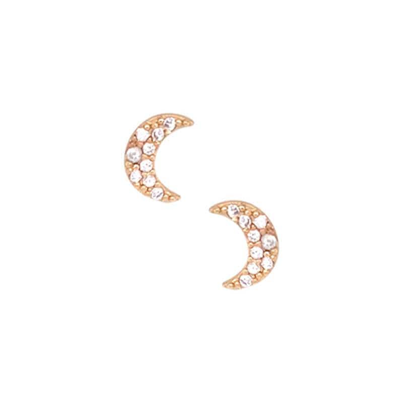Crescent Moon Pave Stud Earrings gold front MILK MONEY