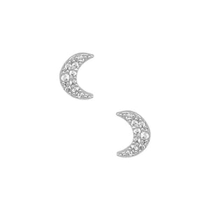 Crescent Moon Pave Stud Earrings silver front MILK MONEY