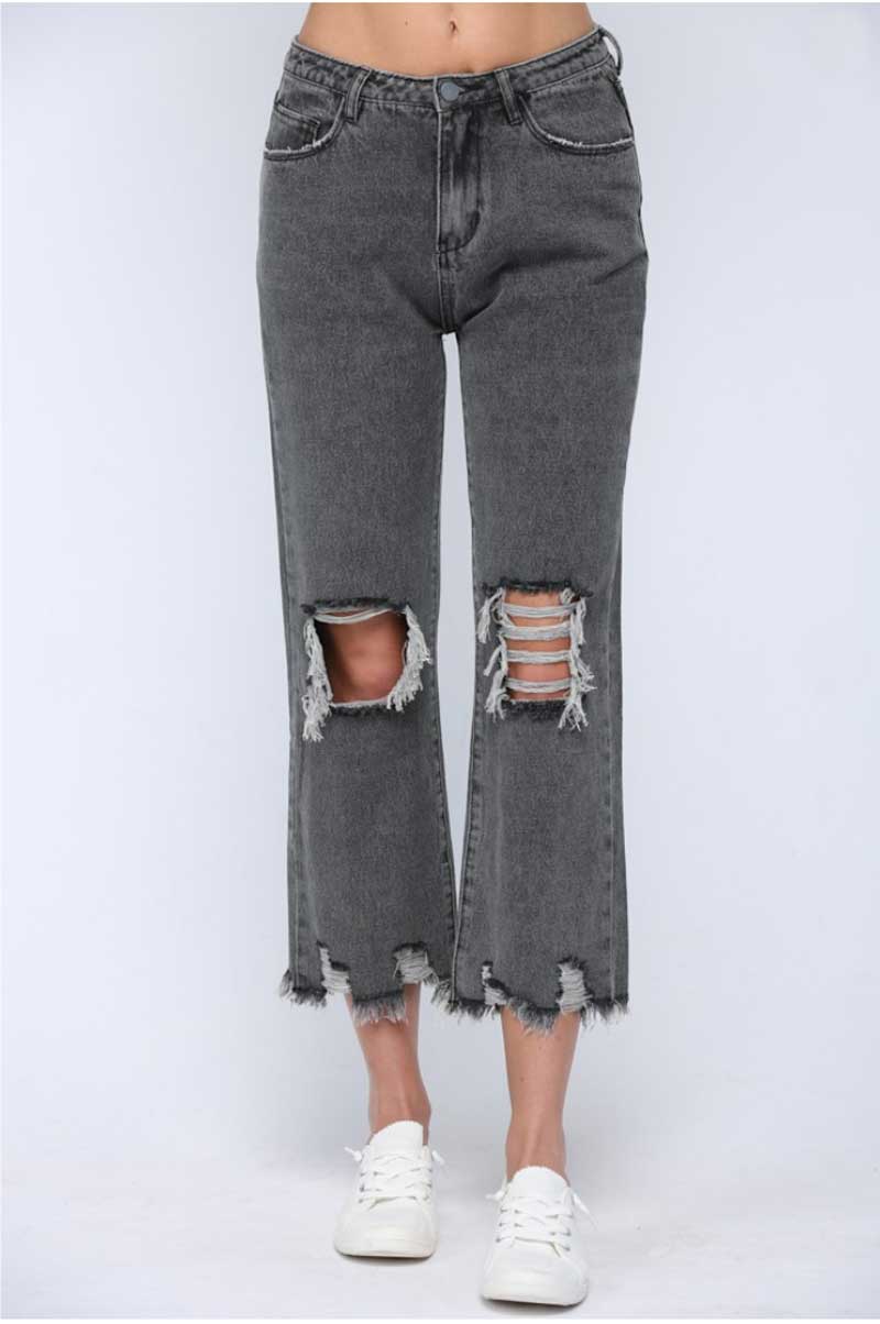 Distressed Straight Leg Jeans black front | MILK MONEY milkmoney.co | cute clothes for women. womens online clothing. trendy online clothing stores. womens casual clothing online. trendy clothes online. trendy women's clothing online. ladies online clothing stores. trendy women's clothing stores. cute female clothes.