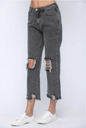 Distressed Straight Leg Jeans black side | MILK MONEY milkmoney.co | cute clothes for women. womens online clothing. trendy online clothing stores. womens casual clothing online. trendy clothes online. trendy women's clothing online. ladies online clothing stores. trendy women's clothing stores. cute female clothes.