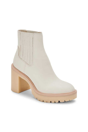 Dolce Vita Caster H2O Waterproof Block Heel Bootie ivory leather front side  | MILK MONEY milkmoney.co | cute shoes for women. ladies shoes. nice shoes for women. ladies shoes online. ladies footwear. womens shoes and boots. pretty shoes for women. beautiful shoes for women.