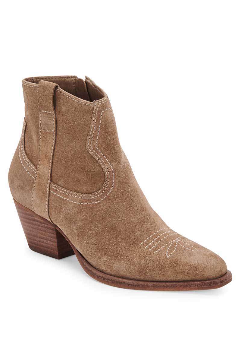 Dolce Vita Silma Bootie in Truffle Suede side brown  | MILK MONEY milkmoney.co | cute shoes for women. ladies shoes. nice shoes for women. ladies shoes online. ladies footwear. womens shoes and boots. pretty shoes for women. beautiful shoes for women.