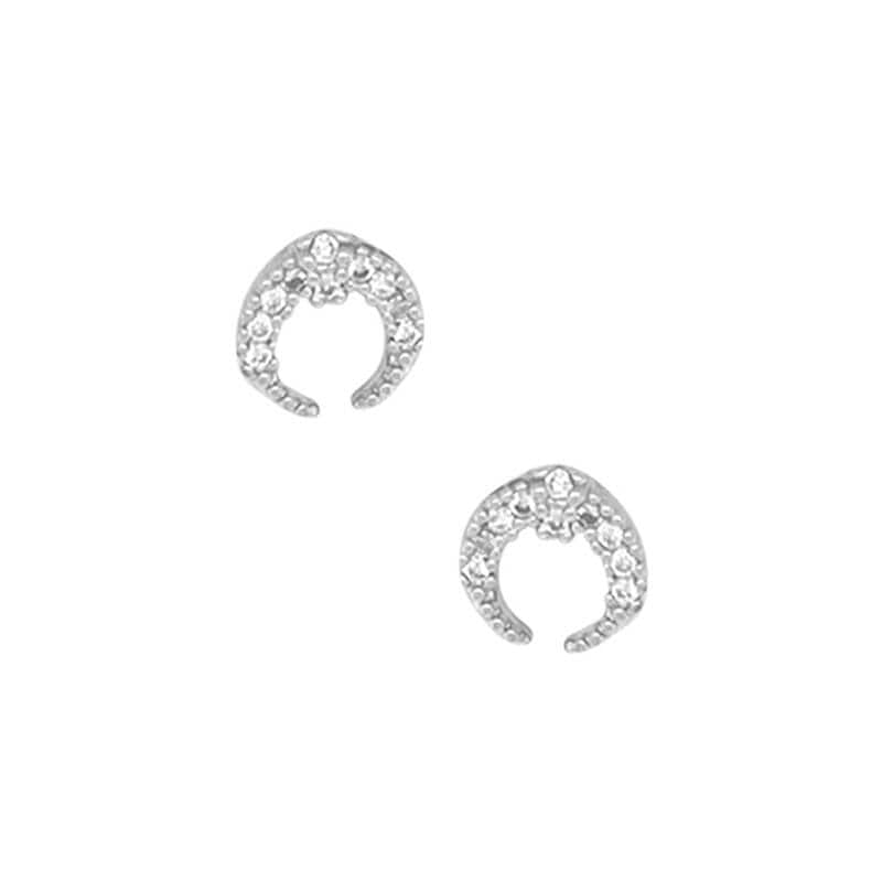 Double Horn Pave Stud Earrings silver front MILK MONEY