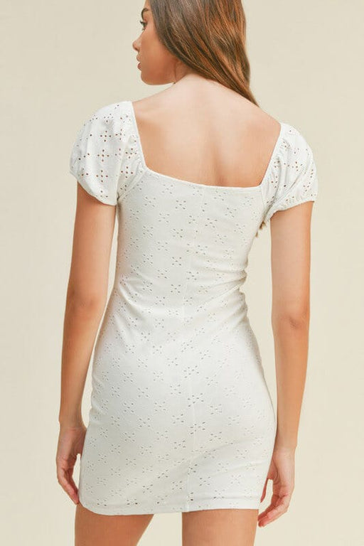 Eyelet Bodycon Mini Dress white back | MILK MONEY milkmoney.co | cute clothes for women. womens online clothing. trendy online clothing stores. womens casual clothing online. trendy clothes online. trendy women's clothing online. ladies online clothing stores. trendy women's clothing stores. cute female clothes.
