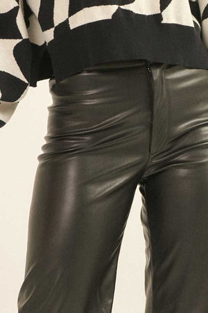Faux Leather High Waisted Pants black front detail | MILK MONEY milkmoney.co | cute clothes for women. womens online clothing. trendy online clothing stores. womens casual clothing online. trendy clothes online. trendy women's clothing online. ladies online clothing stores. trendy women's clothing stores. cute female clothes.