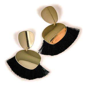 Fiona Glam Fringe Earrings Black Gold -MILK MONEY