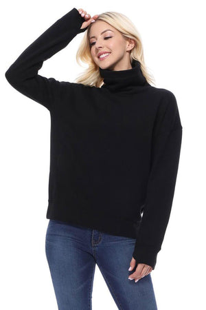 Fleece Turtleneck Sweatshirt with Thumb Cut Out black front MILK MONEY