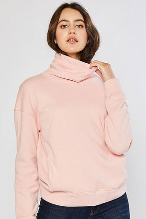 Fleece Turtleneck Sweatshirt with Thumb Cut Out blush front MILK MONEY