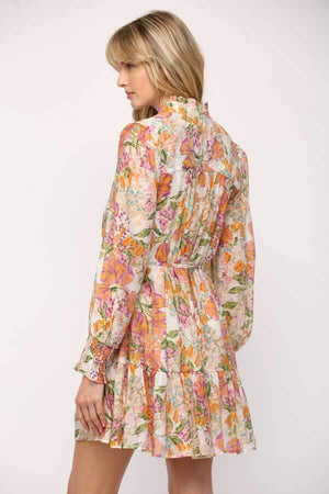 Floral Frill Long Sleeve Dress orange back | MILK MONEY milkmoney.co | cute clothes for women. womens online clothing. trendy online clothing stores. womens casual clothing online. trendy clothes online. trendy women's clothing online. ladies online clothing stores. trendy women's clothing stores. cute female clothes.