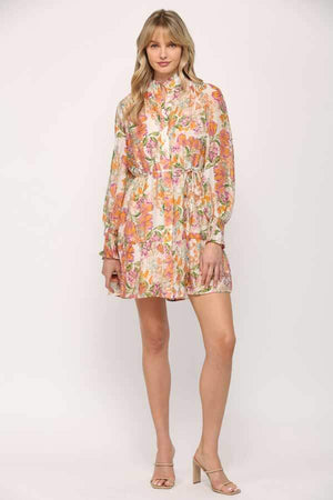Floral Frill Long Sleeve Dress orange front | MILK MONEY milkmoney.co | cute clothes for women. womens online clothing. trendy online clothing stores. womens casual clothing online. trendy clothes online. trendy women's clothing online. ladies online clothing stores. trendy women's clothing stores. cute female clothes.