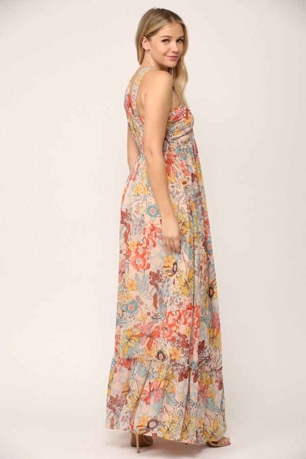 Floral Halter Maxi Dress pink side | MILK MONEY milkmoney.co | cute clothes for women. womens online clothing. trendy online clothing stores. womens casual clothing online. trendy clothes online. trendy women's clothing online. ladies online clothing stores. trendy women's clothing stores. cute female clothes.