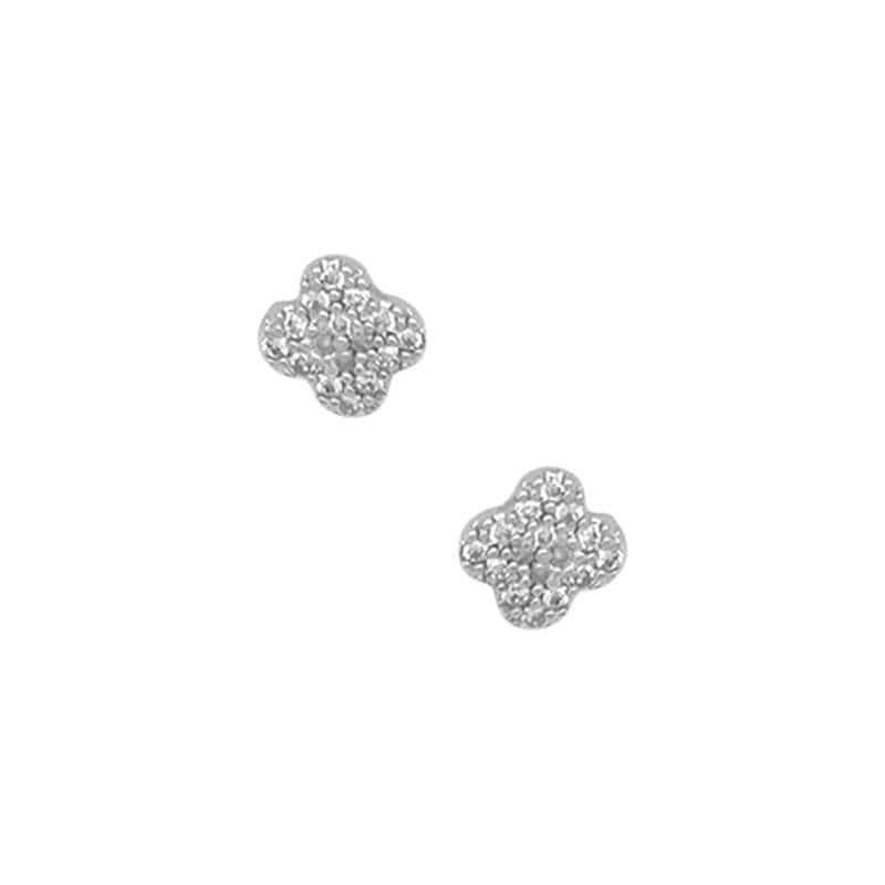 Flowering Clover Pave Stud Earrings silver front MILK MONEY