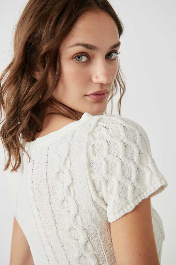 Free People Baby Cable Tee ivory detail | MILK MONEY milkmoney.co | free people clothing. boho chic clothing. boho fashion. boho fashion. boho clothing online. bohemian fashion. boho clothing brands. bohemian clothing brands. free spirit clothing. freedom clothing. bohemian chic clothing. bohem clothing. free people women's clothing. cute boho clothing. womens boho clothing.