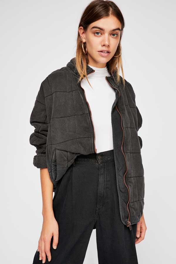 Free People Dolman Quilted Knit Jacket black front | MILK MONEY milkmoney.co | cute jackets for women. cute coats. cool jackets for women. stylish jackets for women. trendy jackets for women. trendy womens coats.