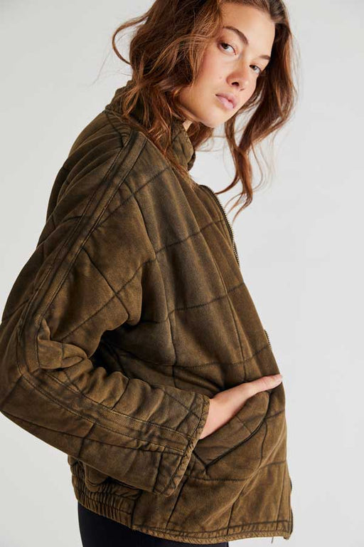 Free People Dolman Quilted Knit Jacket olive side | MILK MONEY milkmoney.co | cute jackets for women. cute coats. cool jackets for women. stylish jackets for women. trendy jackets for women. trendy womens coats.