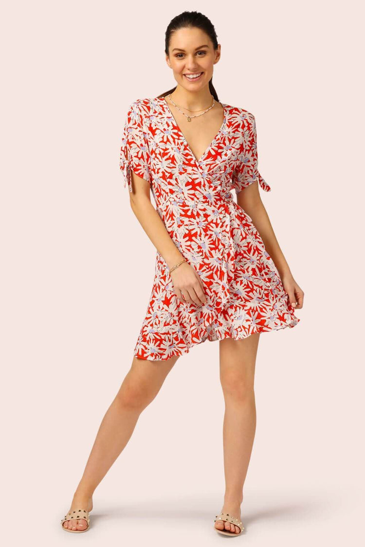 Fun Floral Print Wrap Mini Dress Red MILK MONEY
