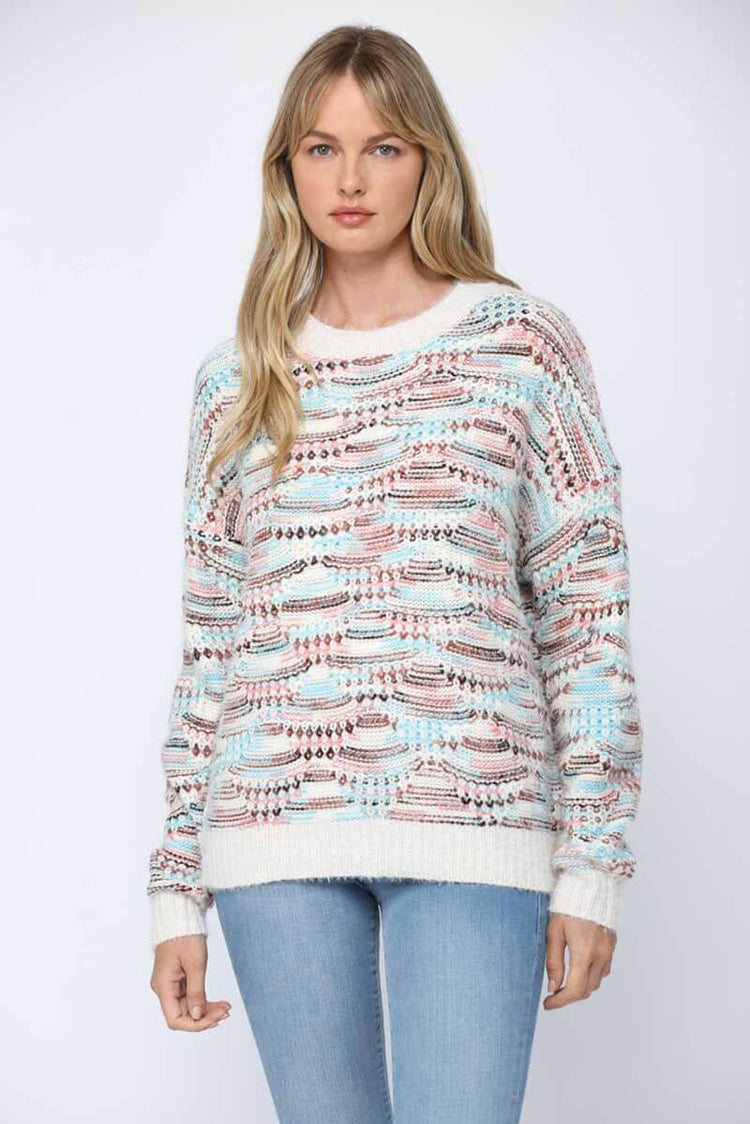 Fuzzy Crew Neck Pullover Sweater cream front | MILK MONEY milkmoney.co | cute sweaters for women. cute knit sweaters. cute pullover sweaters