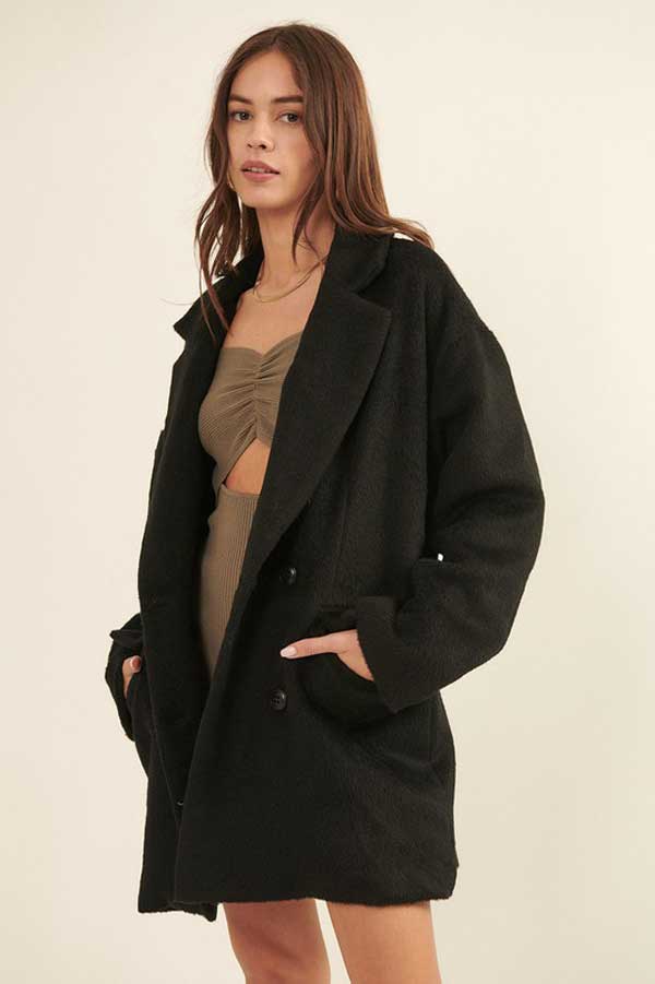 Fuzzy Double Breasted Overcoat | Women's Jackets | MILK MONEY