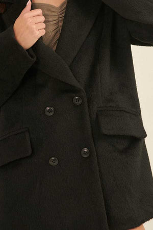Fuzzy Double Breasted Overcoat black detail | MILK MONEY milkmoney.co | cute jackets for women. cute coats. cool jackets for women. stylish jackets for women. trendy jackets for women. trendy womens coats.