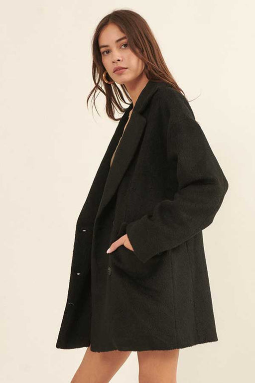 Fuzzy Double Breasted Overcoat black side | MILK MONEY milkmoney.co | cute jackets for women. cute coats. cool jackets for women. stylish jackets for women. trendy jackets for women. trendy womens coats.