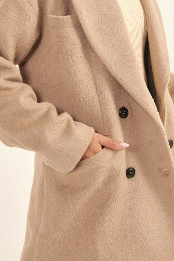 Fuzzy Double Breasted Overcoat stone detail | MILK MONEY milkmoney.co | cute jackets for women. cute coats. cool jackets for women. stylish jackets for women. trendy jackets for women. trendy womens coats.
