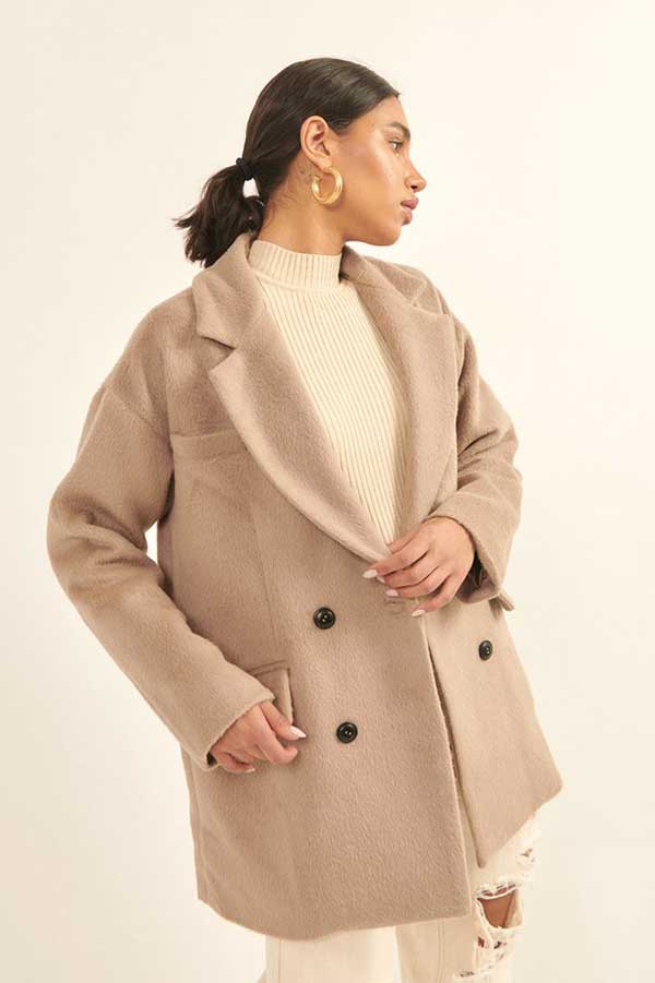Fuzzy Double Breasted Overcoat stone front | MILK MONEY milkmoney.co | cute jackets for women. cute coats. cool jackets for women. stylish jackets for women. trendy jackets for women. trendy womens coats.