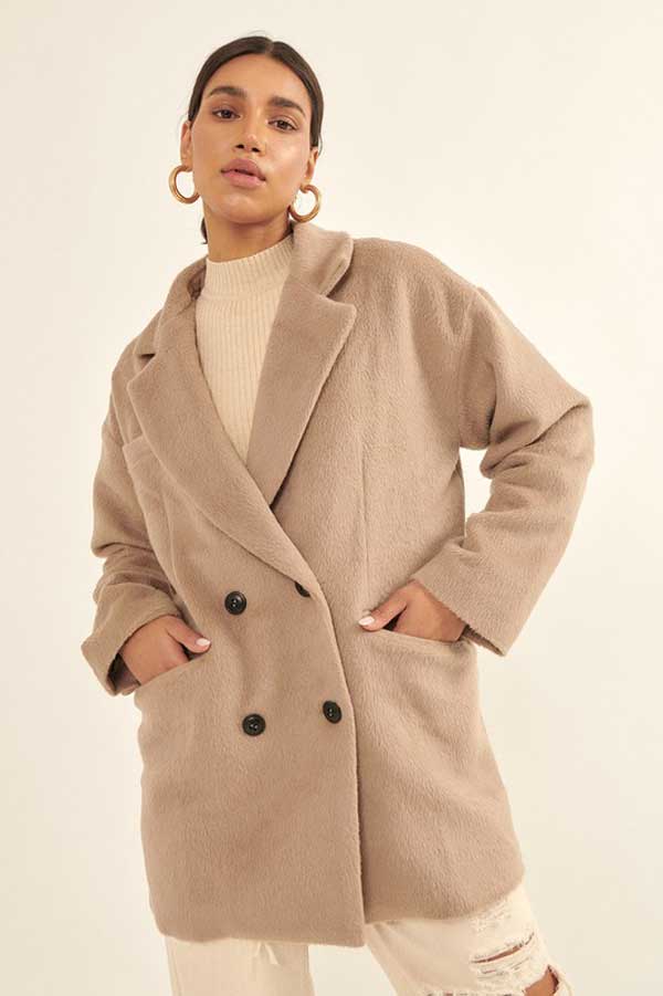 Fuzzy Double Breasted Overcoat | Women's Jackets | MILK MONEY